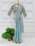 Glam Jimmy Choo Fabric Embroidered Saree with Designer Blouse - Default Title women's fashion mart