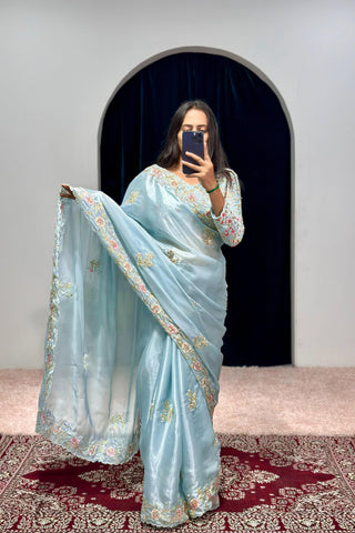 Glam Jimmy Choo Fabric Embroidered Saree with Designer Blouse - Default Title women's fashion mart