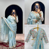 Glam Jimmy Choo Fabric Embroidered Saree with Designer Blouse - Default Title women's fashion mart