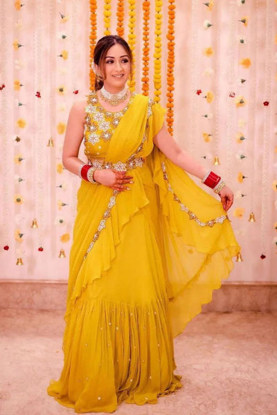 Designer Party Wear Lehenga Saree With Stitched Blouse -Georgette Saree Default Title women's fashion mart