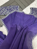Embroidered Cording Work Ready-to-Wear Saree with Matching Embroidery Blouse - Default Title women's fashion mart