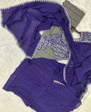 Embroidered Cording Work Ready-to-Wear Saree with Matching Embroidery Blouse - Default Title women's fashion mart