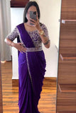 Embroidered Cording Work Ready-to-Wear Saree with Matching Embroidery Blouse - Default Title women's fashion mart