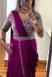 Embroidered Cording Work Ready-to-Wear Saree with Matching Embroidery Blouse - Default Title women's fashion mart