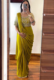 Embroidered Cording Work Ready-to-Wear Saree with Matching Embroidery Blouse - Default Title women's fashion mart
