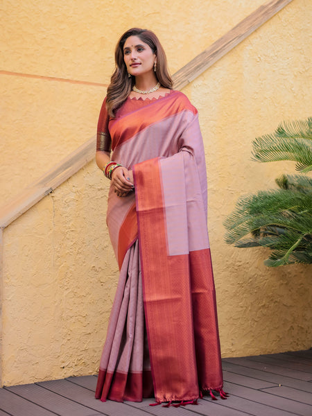 Dusty Pink Kubera Pattu Kanjivaram Silk Saree - Default Title women's fashion mart
