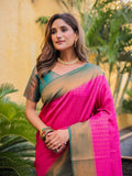 Magenta Pink Kubera Pattu Kanjivaram Silk Saree - Default Title women's fashion mart
