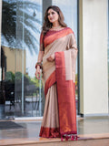 Beige Kubera Pattu Kanjivaram Silk Saree - Default Title women's fashion mart