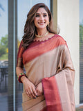 Beige Kubera Pattu Kanjivaram Silk Saree - Default Title women's fashion mart