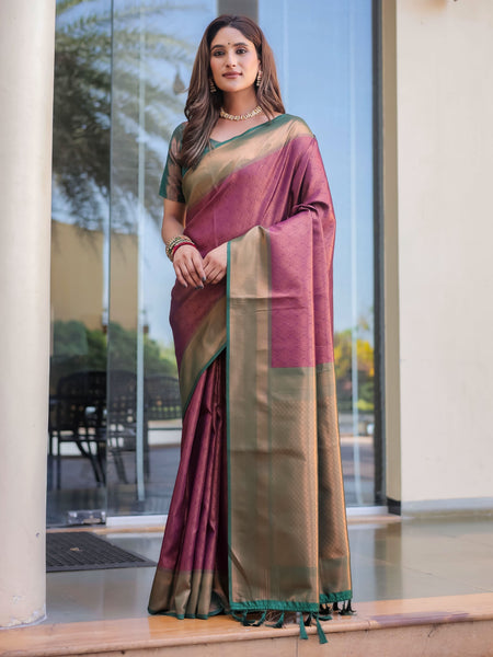 Mauve Pink Kubera Pattu Kanjivaram Silk Saree - Default Title women's fashion mart