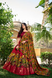 Kiara Dark Red Silk Kalamkari Lehenga with Luxe Foil Border - XXL women's fashion mart