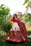 Kiara Dark White Silk Kalamkari Lehenga with Luxe Foil Border - XXL women's fashion mart