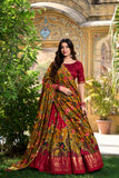 Kiara Dark Red Silk Kalamkari Lehenga with Luxe Foil Border - XXL women's fashion mart