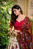 Kiara Dark White Silk Kalamkari Lehenga with Luxe Foil Border - XXL women's fashion mart