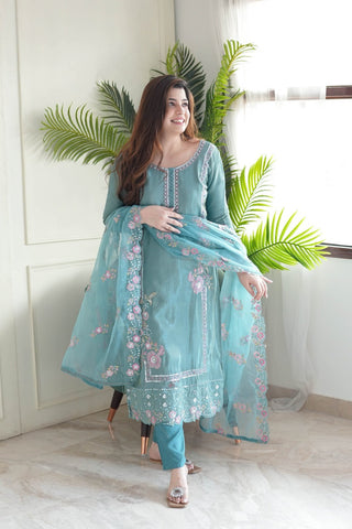 pure heavy chinon and heavy multi Embroidery 🪡 and squance work on all over kurti and duppata; (WARED13)  women's fashion mart