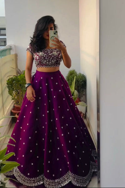 Royal Purple Embroidered Lehenga Set with Stitched Blouse - XXL women's fashion mart
