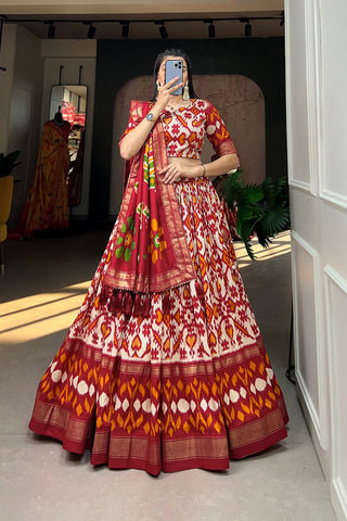 Silken Grace Printed Silk Lehenga Choli Set - 4XL women's fashion mart