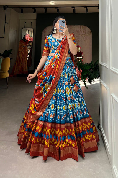 Silken Grace Printed Silk Lehenga Choli Set - 4XL women's fashion mart