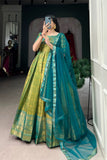 Ethereal Green Kanjivaram Gown with Net Dupatta - 4XL women's fashion mart