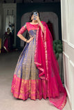 Ethereal Rose Soft Pink Kanjivaram Gown with Net Dupatta - 4XL women's fashion mart