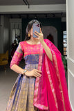 Ethereal Rose Soft Pink Kanjivaram Gown with Net Dupatta - 4XL women's fashion mart