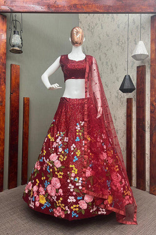 Red Bridal Georgette Lehenga Choli with Sequin Work - XXL women's fashion mart
