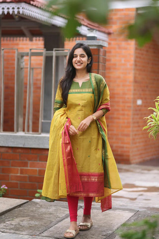 Golden Heritage Kanchi Cotton Suit Set with Zari Weaving - 3XL women's fashion mart