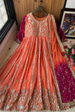 Orange Sequins & Zari Embroidered Anarkali Gown - S women's fashion mart