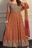 Orange Sequins & Zari Embroidered Anarkali Gown - S women's fashion mart
