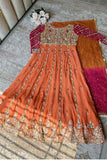 Orange Sequins & Zari Embroidered Anarkali Gown - S women's fashion mart