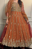 Orange Sequins & Zari Embroidered Anarkali Gown - S women's fashion mart