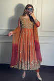 Orange Sequins & Zari Embroidered Anarkali Gown - S women's fashion mart