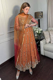 Orange Sequins & Zari Embroidered Anarkali Gown - S women's fashion mart