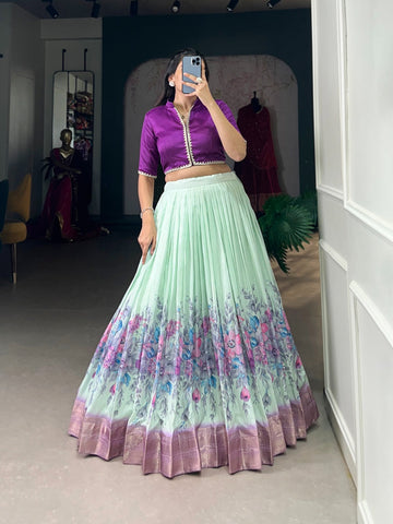 Precious Purple Cotton Silk Floral Printed Lehenga Choli  women's fashion mart