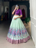 Precious Purple Cotton Silk Floral Printed Lehenga Choli  women's fashion mart