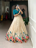 Unforgettable Off-White Floral Printed Tussar Silk Lehenga Choli - women's fashion mart