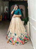 Unforgettable Off-White Floral Printed Tussar Silk Lehenga Choli - women's fashion mart