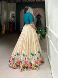 Unforgettable Off-White Floral Printed Tussar Silk Lehenga Choli - women's fashion mart
