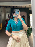 Unforgettable Off-White Floral Printed Tussar Silk Lehenga Choli - women's fashion mart