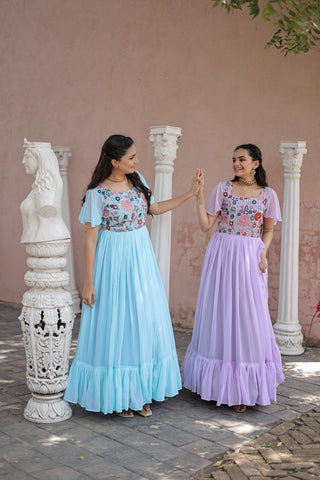 Vibrant Sequined Multithreaded Embroidered Georgette Gown - women's fashion mart
