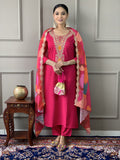 Pink Viscose Silk Printed Embroidered Suit Set - S women's fashion mart