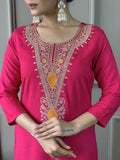 Pink Viscose Silk Printed Embroidered Suit Set - S women's fashion mart