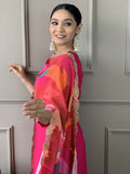 Pink Viscose Silk Printed Embroidered Suit Set - S women's fashion mart