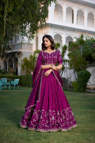 Royal Plum Embroidered Lehenga Choli Set - women's fashion mart