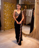 Amazing Georgette Black Colour Saree With Shrug