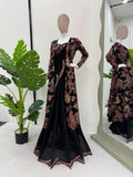 Amazing Georgette Black Colour Saree With Shrug