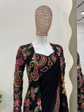 Amazing Georgette Black Colour Saree With Shrug
