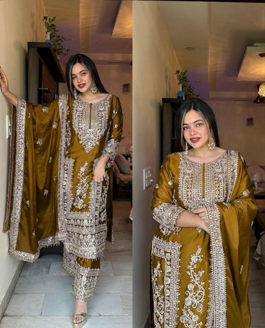 Mesmerizing  Embroidery Work Mustard Color Sharara Suit