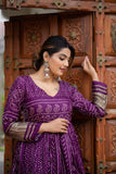 Gaji Silk Traditional Bandhej Printed Wine Gown - women's fashion mart