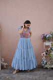 Sky Blue Faux Georgette Floral Printed Gown - women's fashion mart